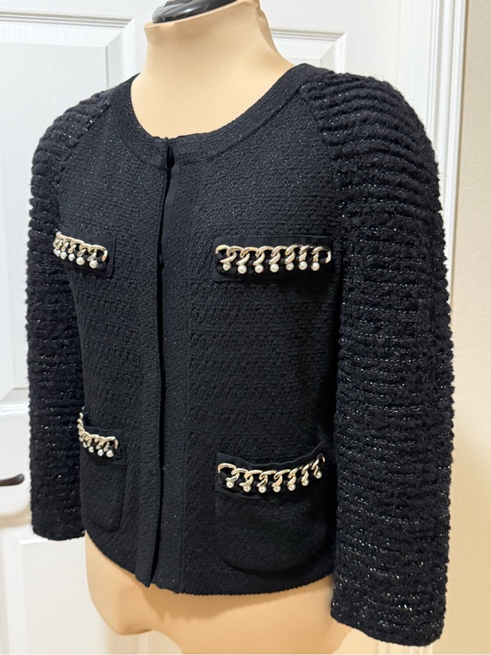ST JOHN COUTURE Jackets & Blazers - ST JOHN COUTURE Black Knit Jacket with Gold Chain Detail